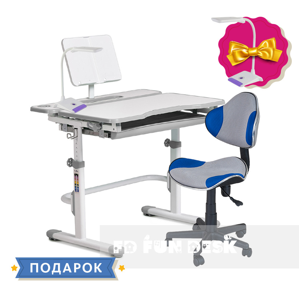Комплект для школяра зростаюча парта Cubby Fressia Grey + стілець дитячий FunDesk LST3 Blue-Grey