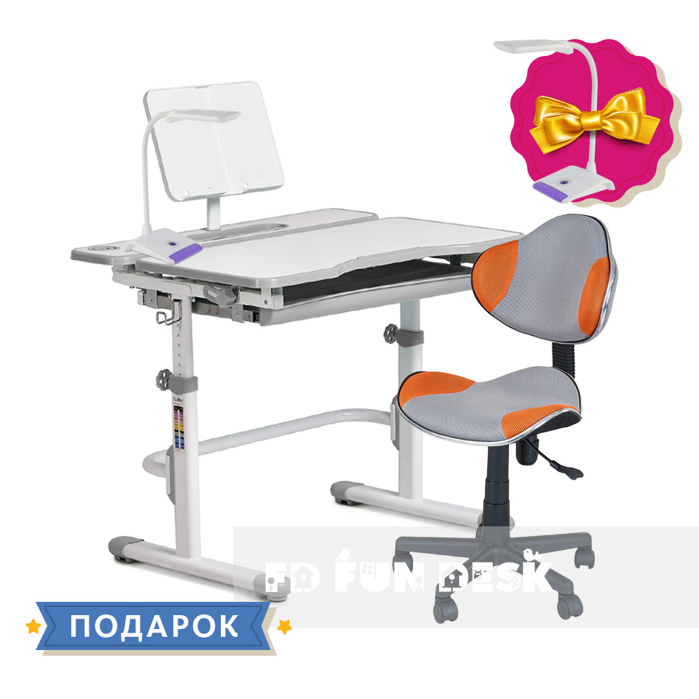 Комплект для школяра парта, що росте, Cubby Fressia Grey + дитячий стілець FunDesk LST3 Orange-Grey
