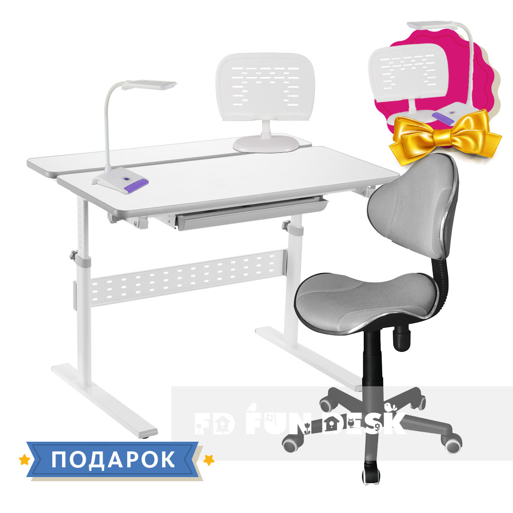 Комплект парта FunDesk Colore Grey + дитяче комп'ютерне крісло FunDesk LST3 Grey