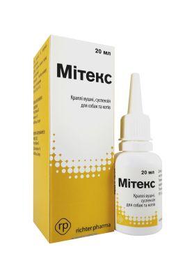 Митекс Mitex вушні краплі потрійний захист від бактерій, дріжджів, кліщів та запальних симптомів, 20 мл