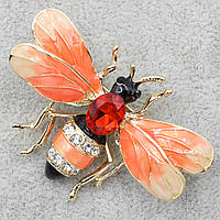 Брошь металлическая пчелка покрыта разноцветной эмалью с красным кристаллом размер 40х50 мм