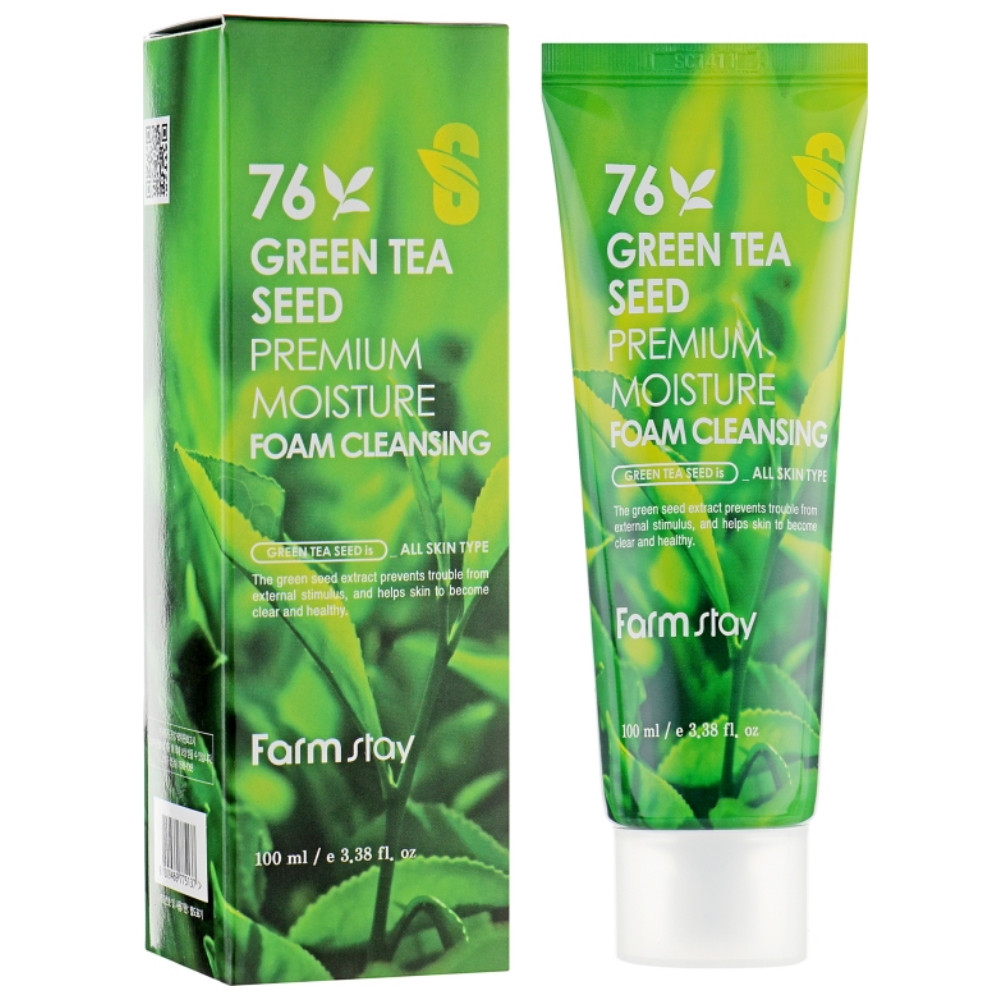 Пінка для вмивання з насінням зеленого чаю Farmstay Green Tea Seed Premium Moisture Foam Cleansing 100 мл, фото 1