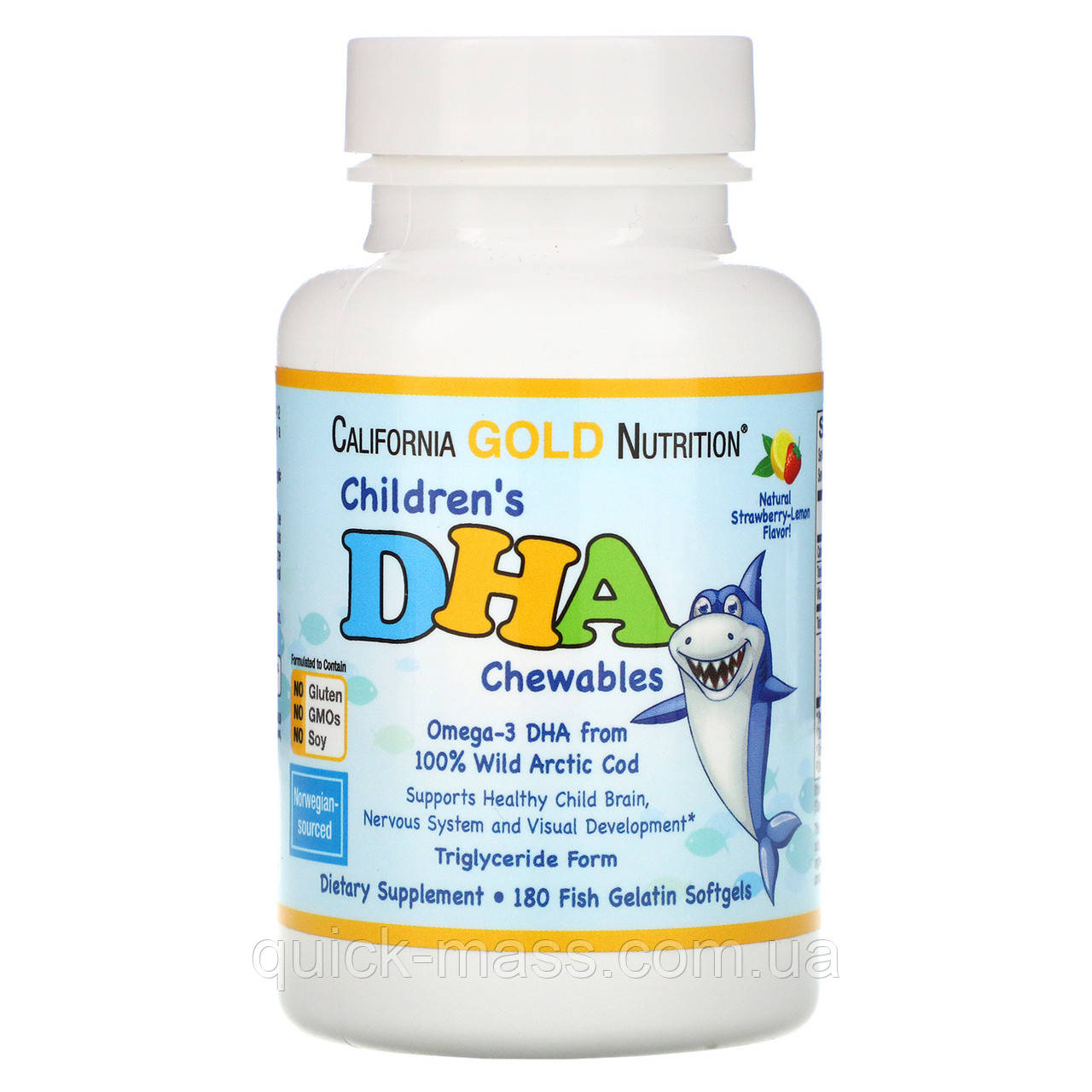 Дитячі омега-3 Children's DHA, California Gold Nutrition, полунично-лимонний, 180 капсул