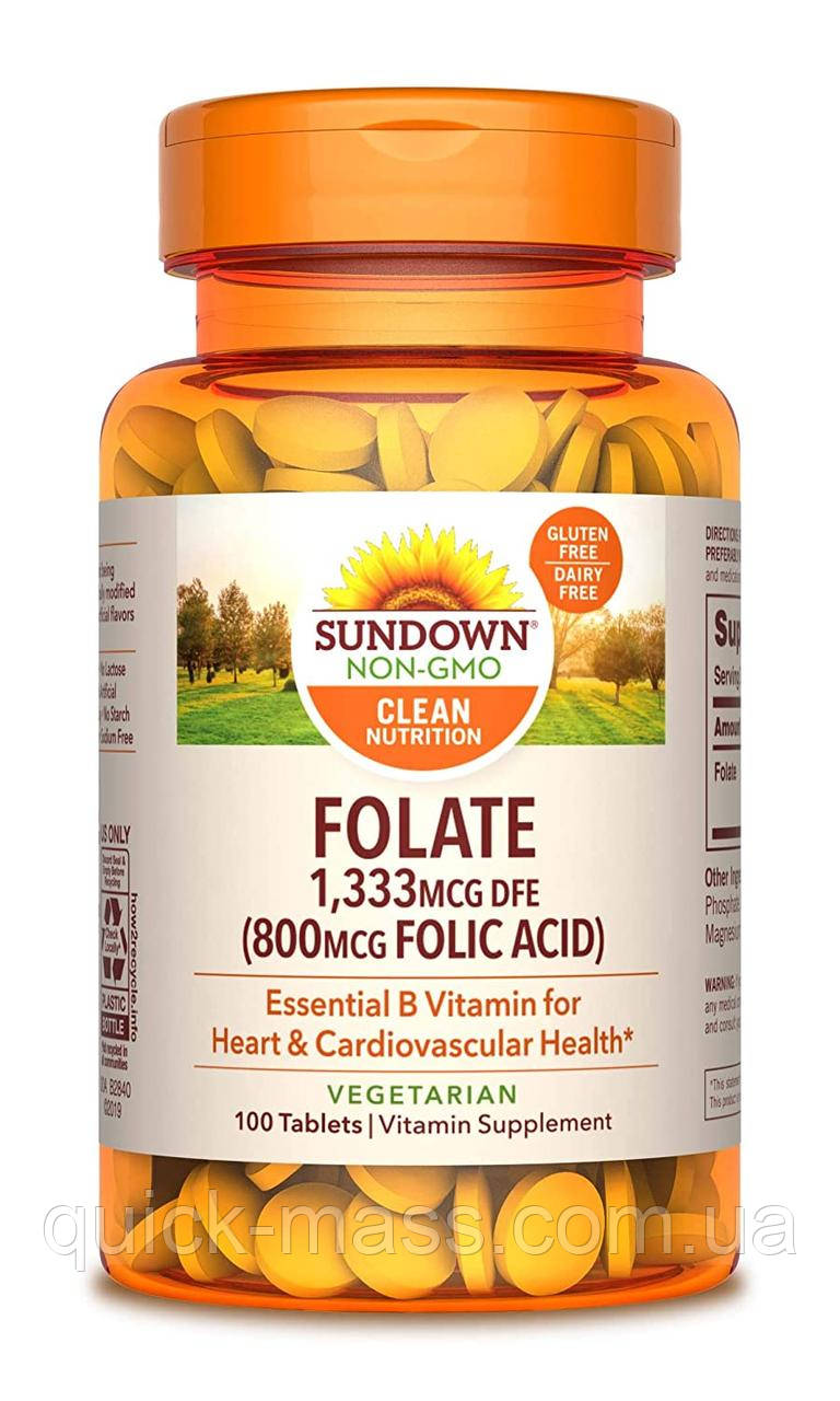 Вітаміни Фолієва кислота Folic Acid 800 mcg Sundown Naturals, 100 таблеток, фото 1