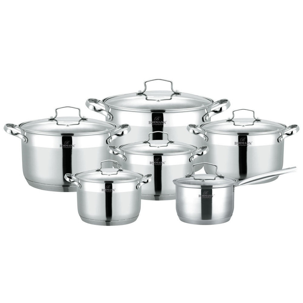 Набір каструль Bohmann BH-1912, 12 предметів нержавіюча сталь, для індукції