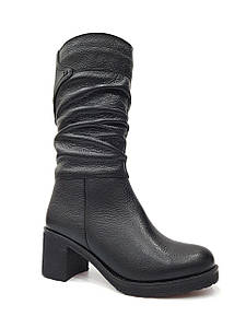 Модні чоботи зимові жіночі шкіряні на середньому каблуці зручні повсякденні теплі якісні з хутром короткі 36 розміру Romax 4407
