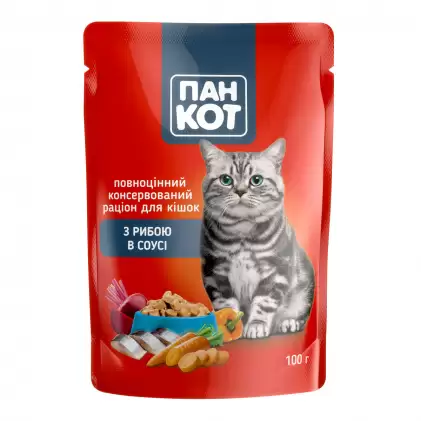 Вологий корм для котів Пан Кіт з рибою в соусі 100 г