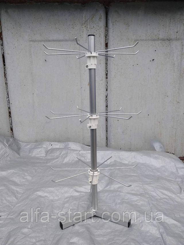 Металічна сіра вертушка 100см з гачками 3 яруса на ніжках для біжутерії і брелків