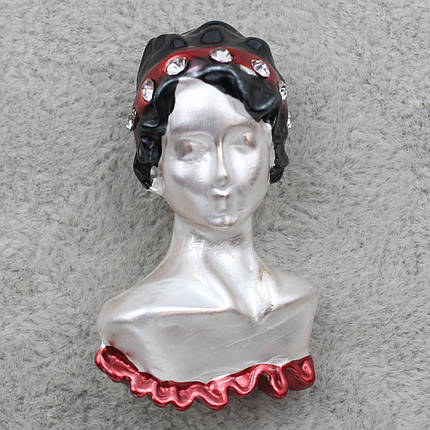 Брошка металева золотиста Камея покрита кольоровою емаллю розмір виробу 25х40 мм, фото 1