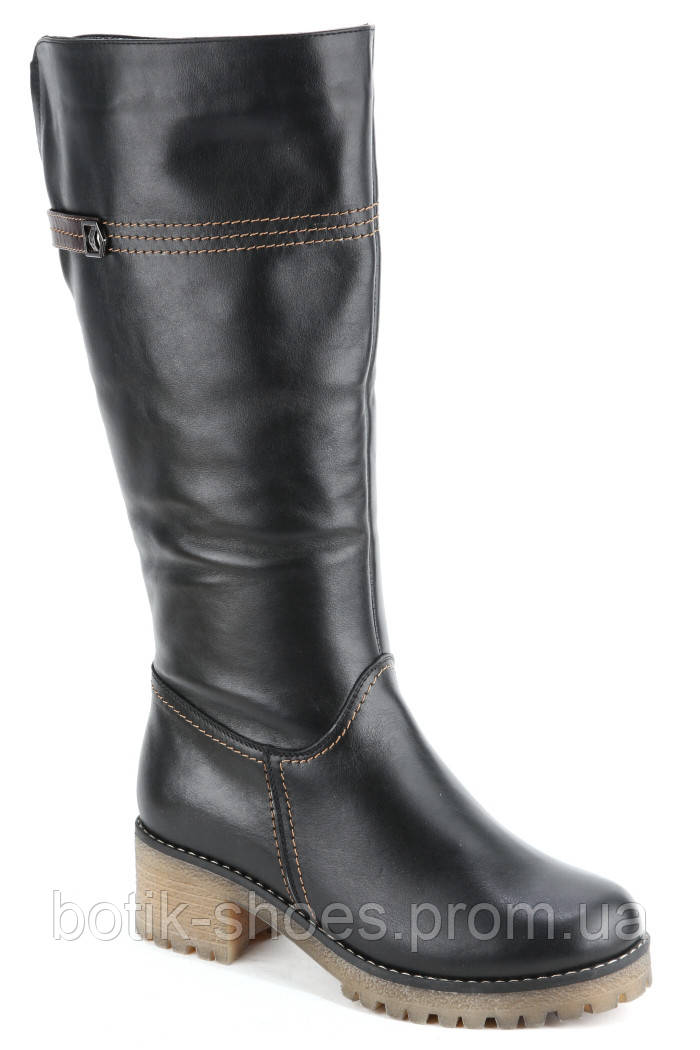 Якісні зимові жіночі чоботи з натуральної шкіри на стійкому каблуці утеплені красиві молодіжні комфорт чорні 36 розмір Romax 6167