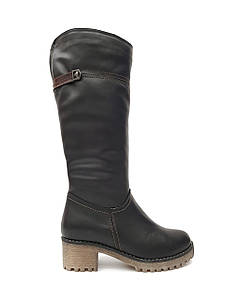 Красиві зимові чоботи жіночі шкіряні на зручному каблуці класичні теплі модні стильні нарядні якісні з хутром 36 розмір Romax 6167
