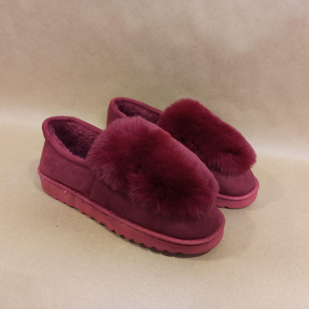 Бордові сліпони автоледі жіночі зимові міні уги теплі з хутром капці 37 р остання пара