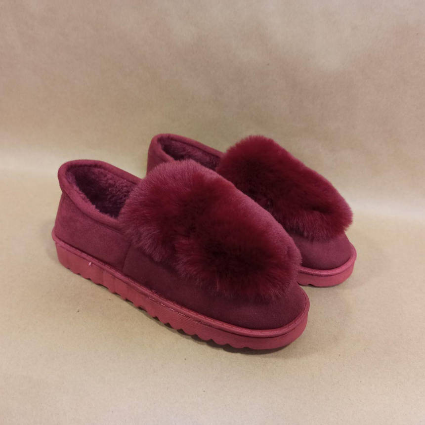Бордові сліпони автоледі жіночі зимові міні уги теплі з хутром капці 37 р остання пара, фото 1