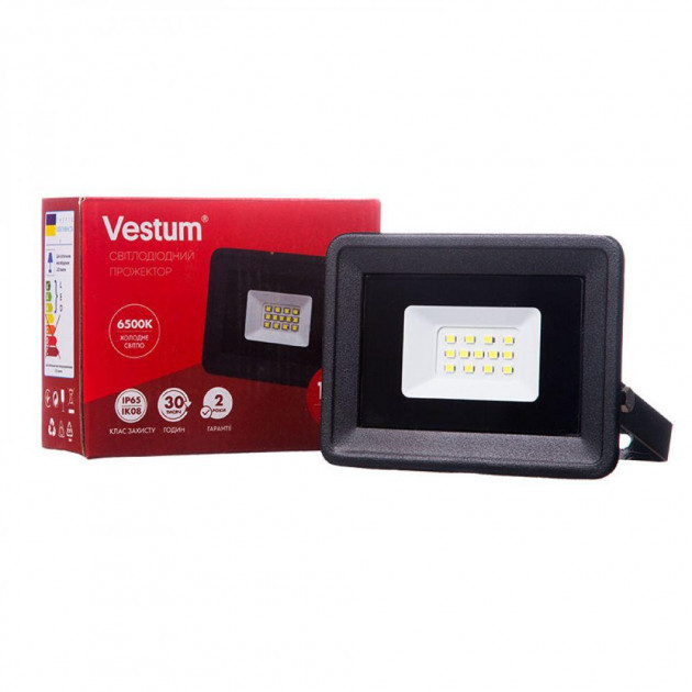 Прожектор світлодіодний LED 10W 900Лм 6500К IP65 220V (холодне світло, вуличний, Slim, SMD) Vestum