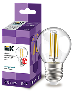 Лампа світлодіодна G45 куля прозора 5 Вт 230 В 4000 К E27 серія 360° IEK