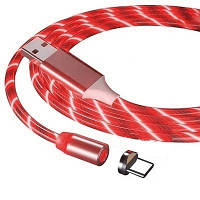 Магнитный кабель светящийся USB 2.0/Type-C, 1m, 2А, RED