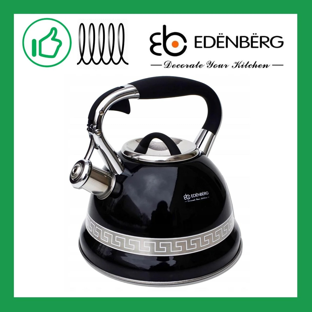 Чайник зі свистком Edenberg 3.0 л Чорний (EB-1941B)