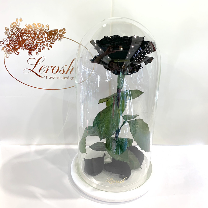 Чорна троянда в колбі Lerosh — Premium 27 см