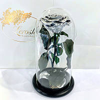 Срібна троянда в колбі Lerosh — Premium 27 см