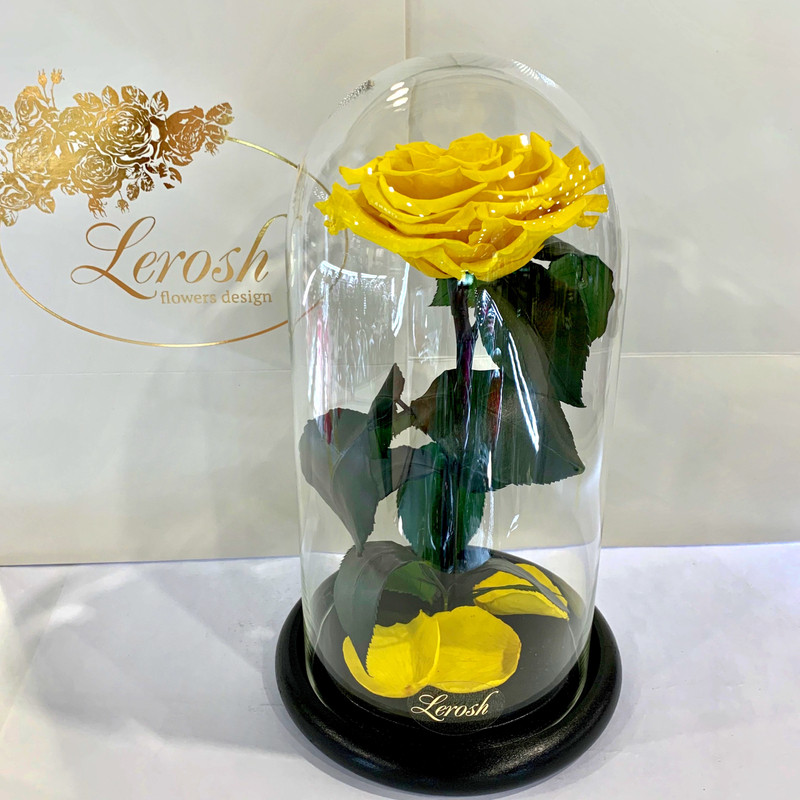 Жовта троянда в колбі Lerosh — Premium 27 см
