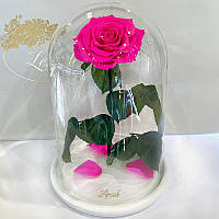 Ярко-розовая Фуксия роза в колбе Lerosh - Lux 33 см на белой подставке