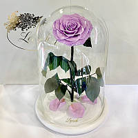 Лілова троянда в колбі Lerosh — Lux 33 см на білій підставці