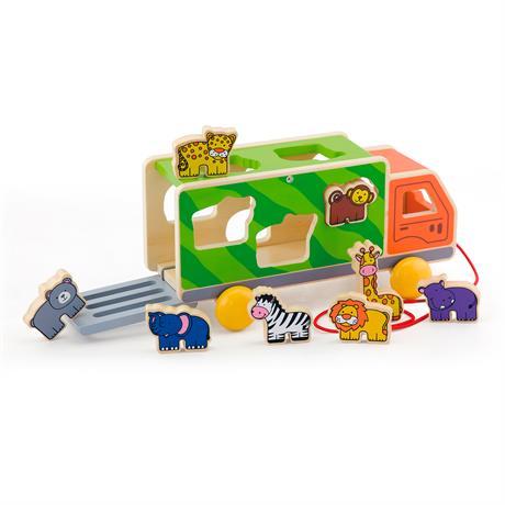 Дерев'яна каталка-сортер Viga Toys Вантажівка зі звірятами (50344)