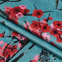Ткань для мебели велюр принт Японский сад