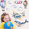 Наклейка на стіну в детсад, у дитячу кімнату "Літак у хмарах, повітряні кулі" 80 см*90 см (листа 50*70 см), фото 8