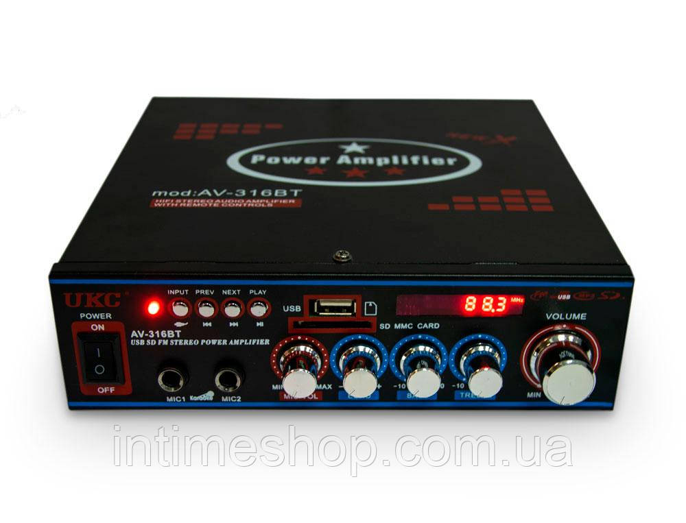 Аудио авто-усилитель для колонок с блютуз UKC AV-316BT, в машину, микрофонный | підсилювач звуку (усилок) (TI) - фото 1 - id-p1320848245