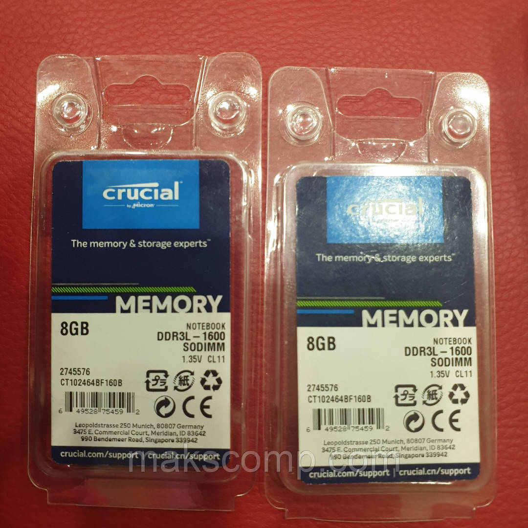 Crucial 8Gb So-DIMM PC3L-12800S DDR3-1600(CT51264BF160BJ-M8FN)
