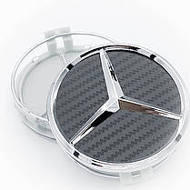 Ковпачки (заглушки) на литі диски Mercedes Benz ((Мерседес) 75 мм Чорный-Карбон, фото 3