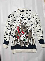 Белый свитер с оленями для девочек 6-7,10-11,12-13 лет