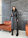 Куртка довга зимова жіоча з матової екошкіри з поясом і капюшоном (р. S-XL) 65kr571, фото 3