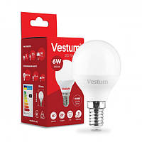 Лампа светодиодная G45 Е14 6Вт 4100К 220V (нейтральный свет, 550Lm, Led шарик) Vestum