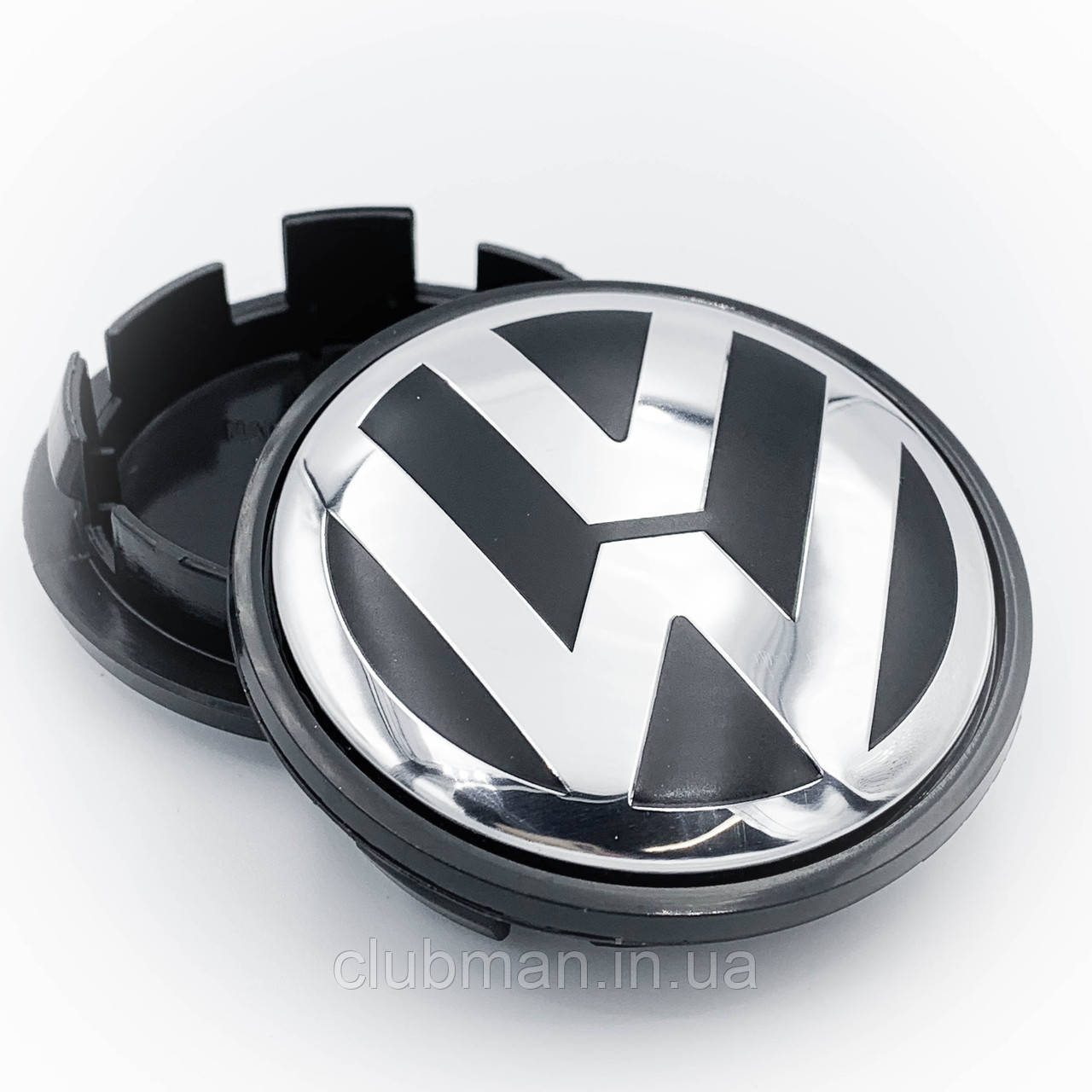 Ковпачки (заглушки) на литі диски  VW (Фольксваген) 65 мм Хром лого, Чорні (3B7601171)