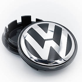 Ковпачки (заглушки) на литі диски  VW (Фольксваген) 65 мм Хром лого, Чорні (3B7601171)