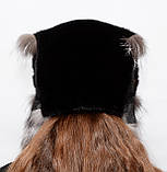 Норкова шапка жіноча Вушанка з чорнобуркою, фото 3