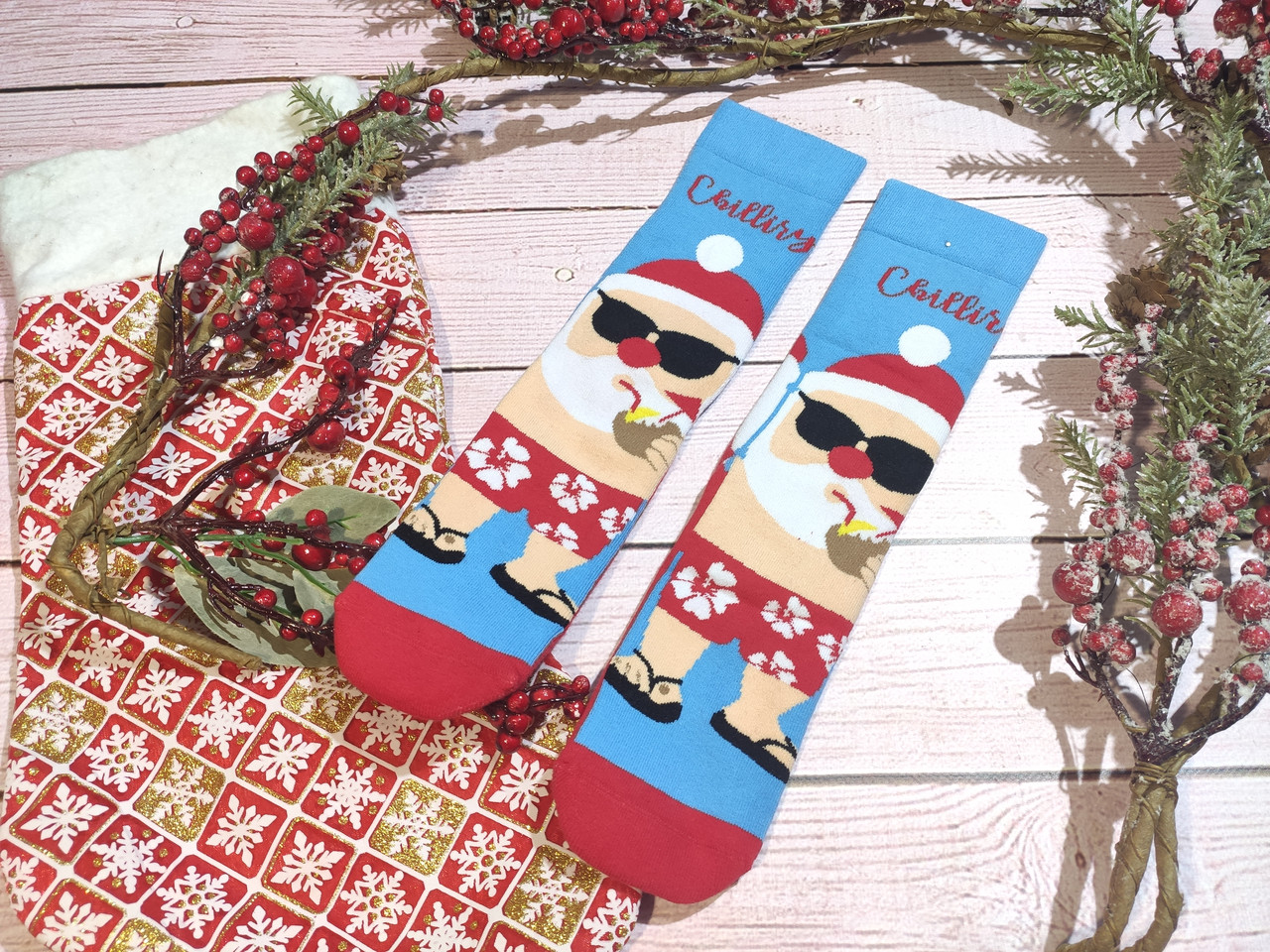 🎄 Червоні новорічні шкарпетки з Дідом Морозом MERRY CHRISTMAS 36-41 розмір Золото
