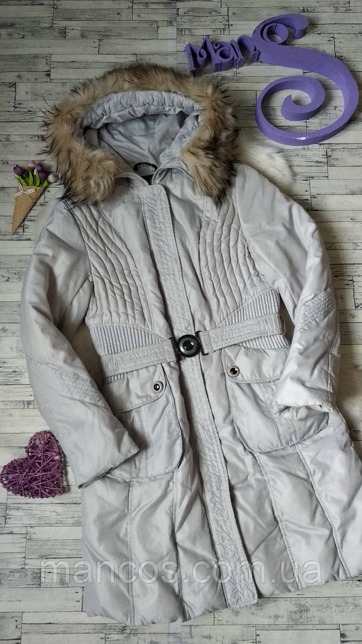 Пуховик Fulanxin Женский Светло Серый с Натуральным Мехом Размер 48 ...