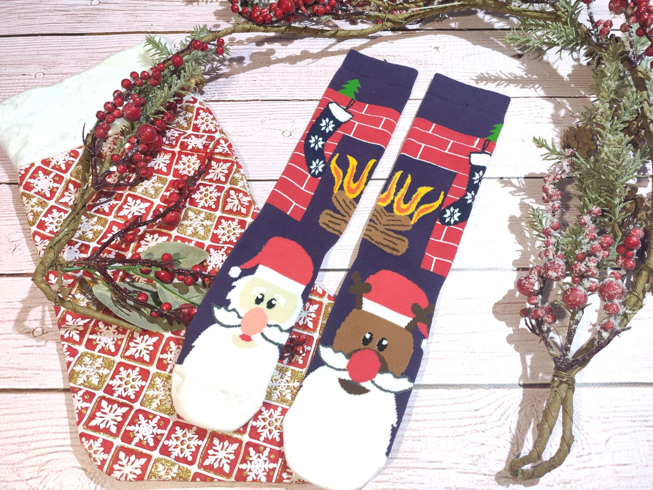 🎄 Червоні новорічні шкарпетки з Дідом Морозом MERRY CHRISTMAS 36-41 розмір Золото