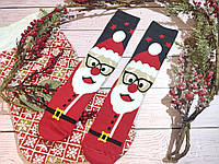 Парные черно-красные новогодние носки с Дедом Морозом в очках 36-41 размер LEONORA