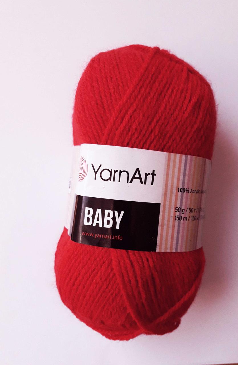 Нитки для в'язання пряжа акрилова дитяча Baby YarnArt, 100% акрил 50 гр., 150 м, 576 , яскравий червоний