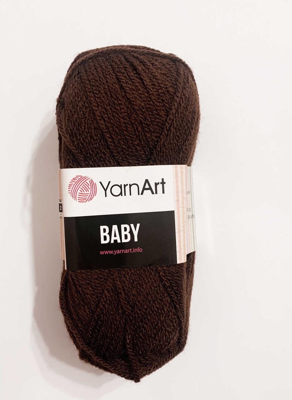 Нитки для в'язання пряжа акрилова дитяча Baby YarnArt, 100% акрил   50 гр., 150 м,   1182, коричневий