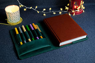 Обкладинка з пеналом для щоденника формату А5 "Модель №16" з натуральної шкіри колір Зелений, фото 2