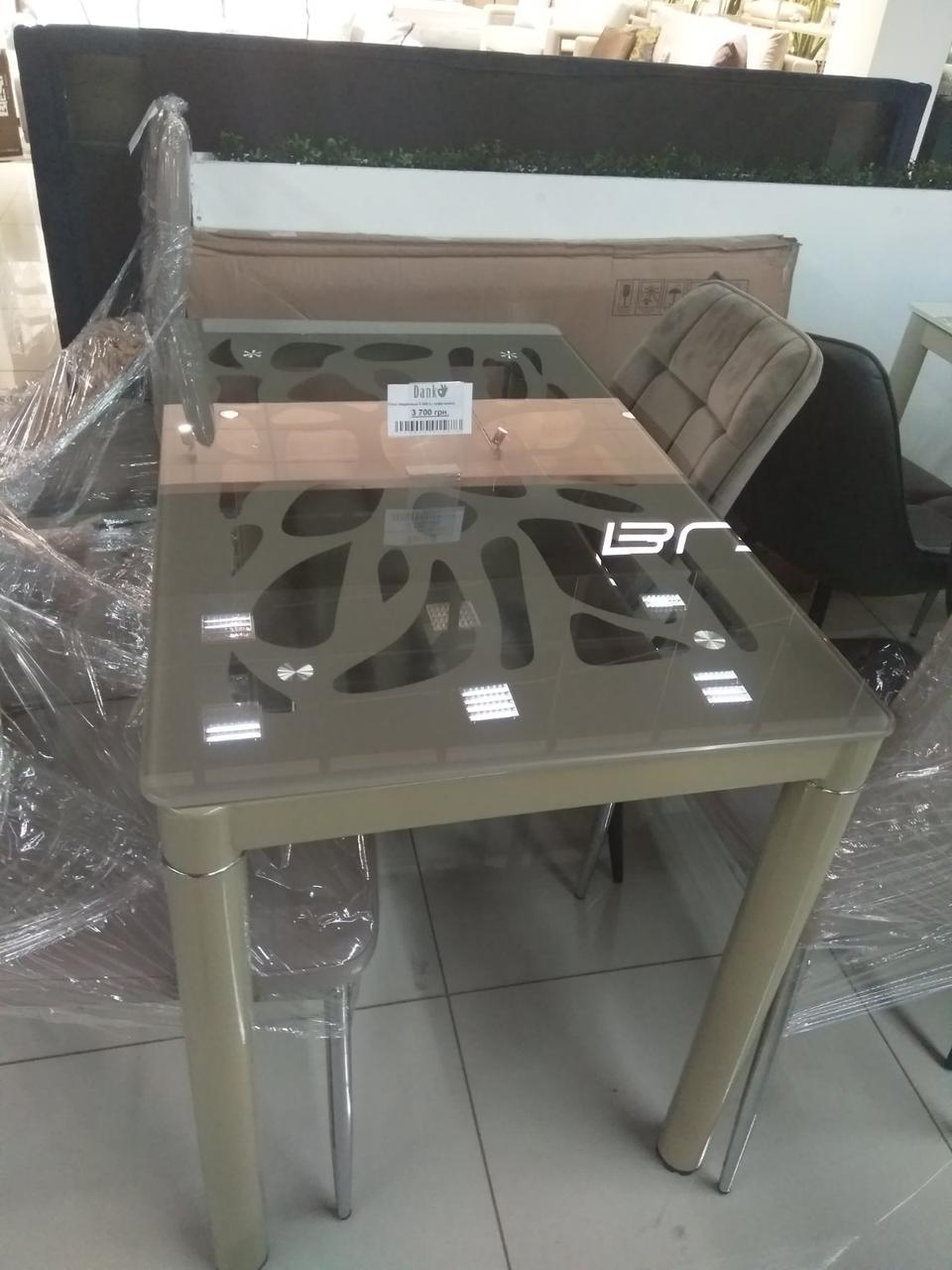 Скляний стіл Т-300-2 кава мокко з візерунком Vetro Mebel 100*60*76 (H) + полку