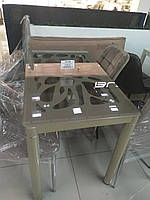 Стеклянный стол Т-300-2 кофе мокко с узором Vetro Mebel 100*60*76 (H) + полка