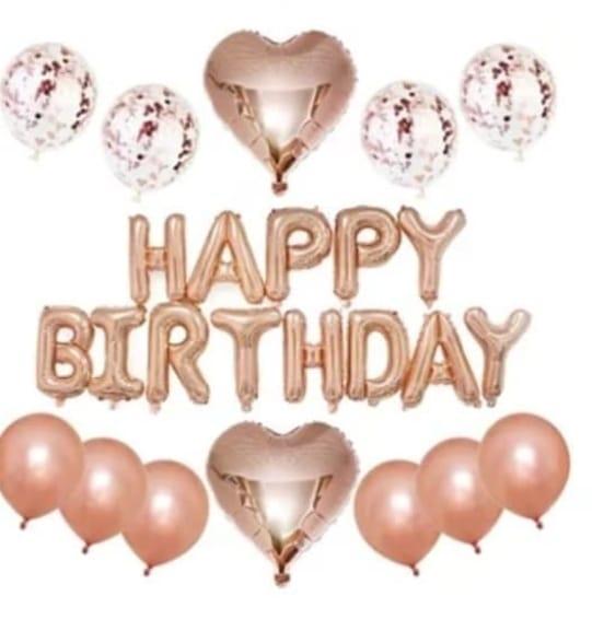 Набір із кульок з гірляндою HAPPY BIRTHDAY | Рожеве золото серце