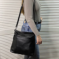 Жіноча містка шкіряна сумка на та через плече Polina & Eiterou чорна, фото 3