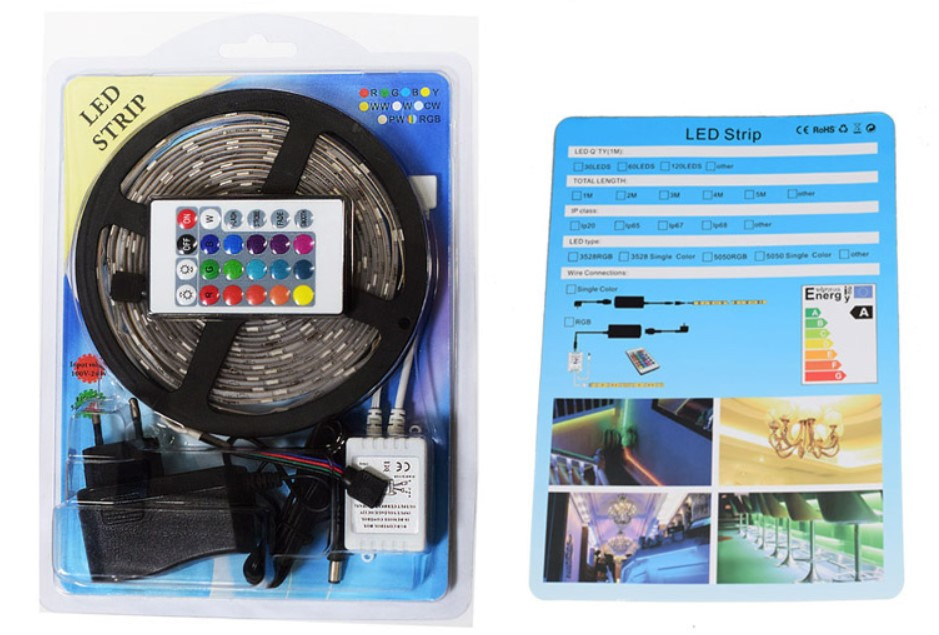 Цветная RGB 5050 LED лента 5м с пультом ДУ и блоком питания 150 светодидов